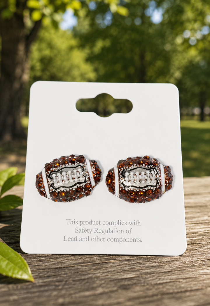 Rhinestone Embellished Football Stud Earrings