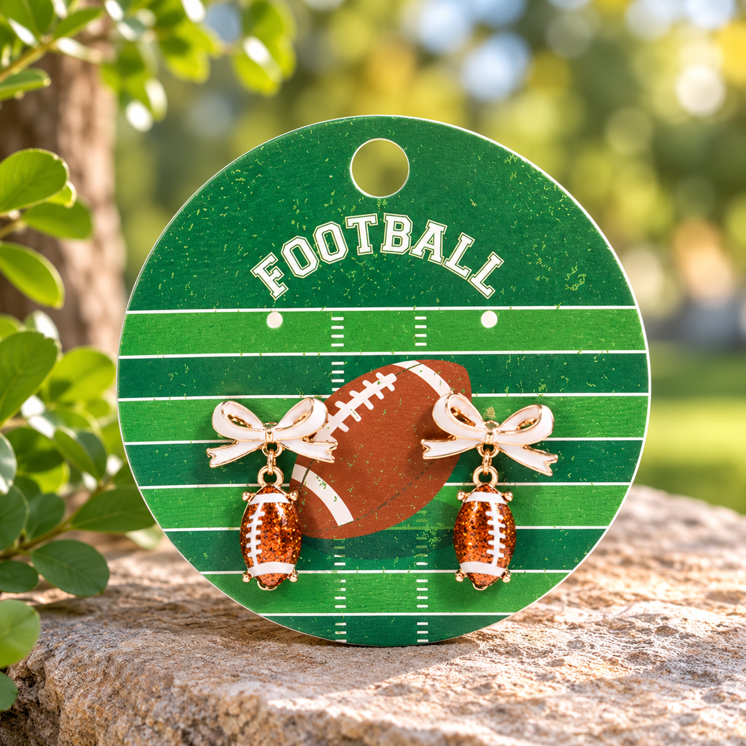 Bow Accent Football Drop Dangle Earrings