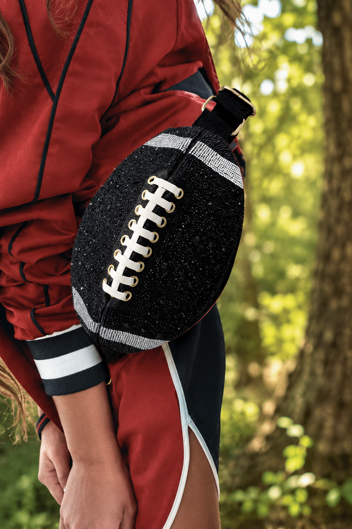 Bling Studded Game Day Football Shape Fanny Pack / Sling Bag