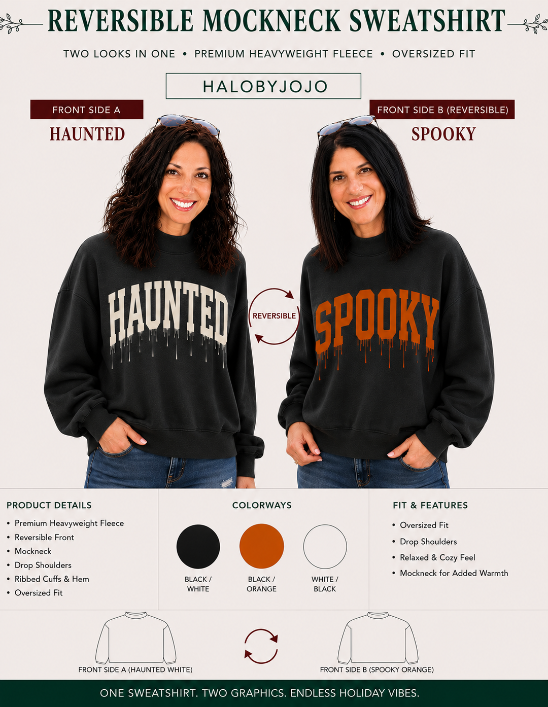 Haunted Spooky Reversible Mock Sweatshirt