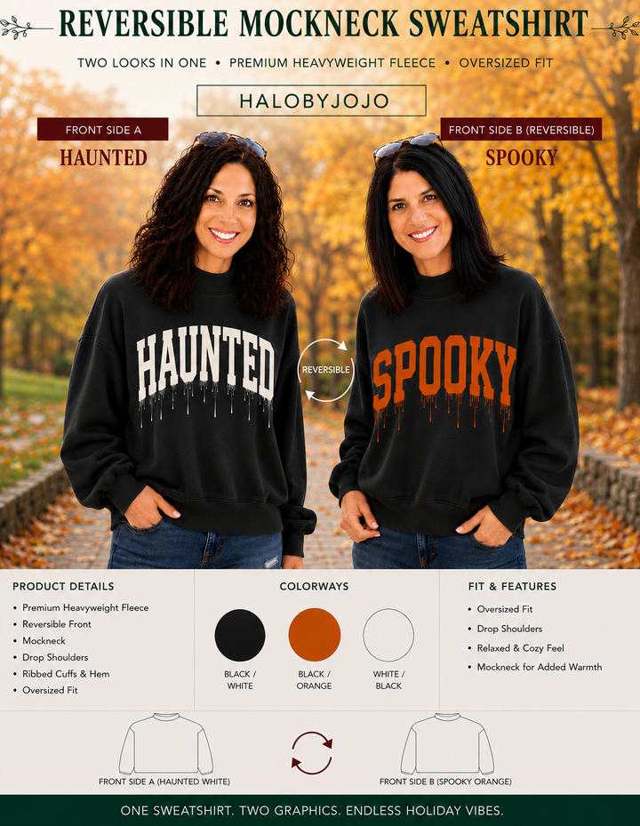 Haunted Spooky Reversible Mock Sweatshirt