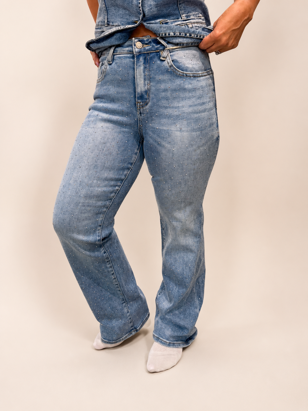 Straight-Leg Jeans with Rhinestones