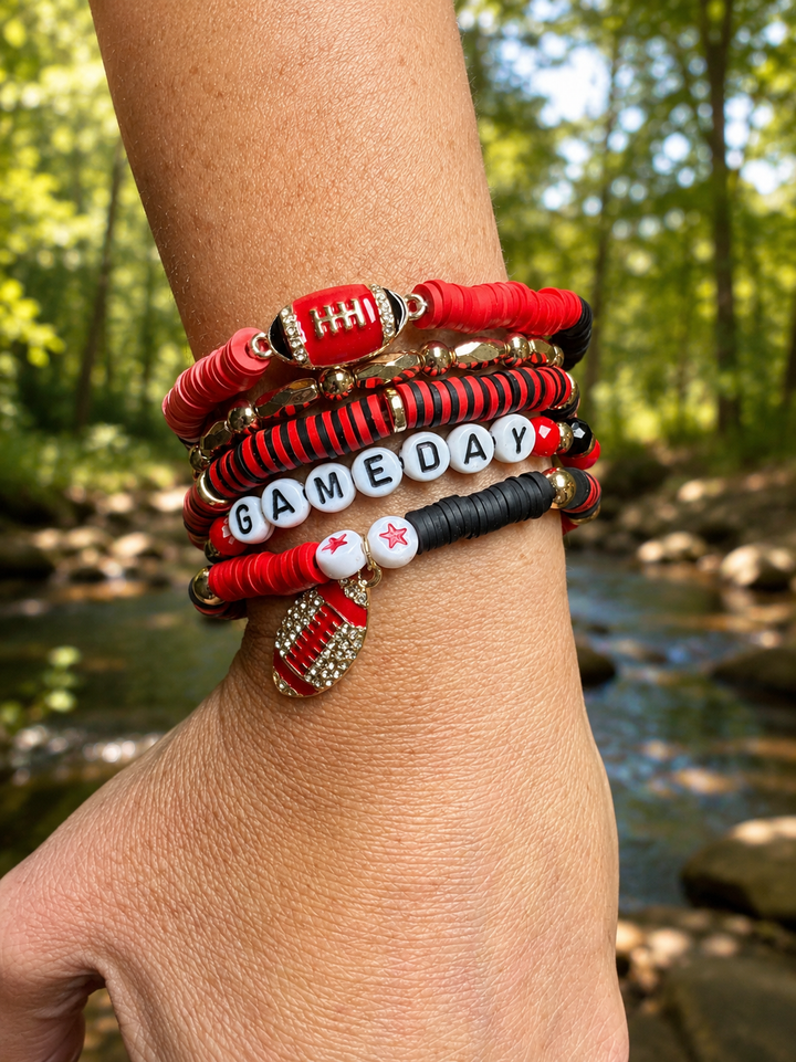 5PCS Gameday Football Charm Multi Layered Bracelets