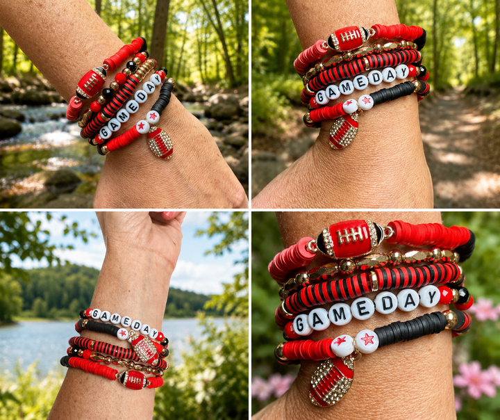 5PCS Gameday Football Charm Multi Layered Bracelets