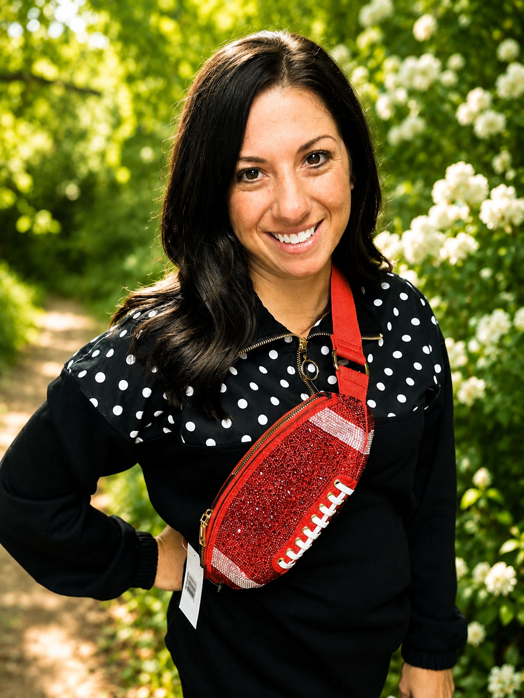 Bling Studded Game Day Football Shape Fanny Pack / Sling Bag