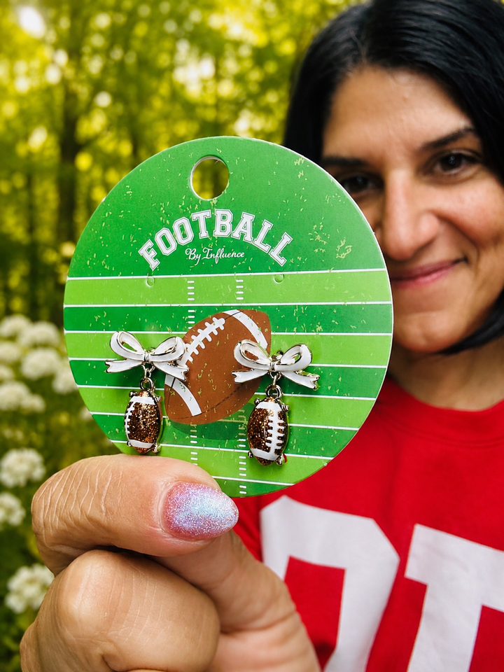 Bow Accent Football Drop Dangle Earrings