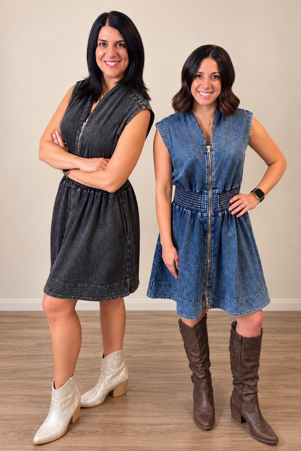 Harper Refined Denim Zipper Dress (2 colors)