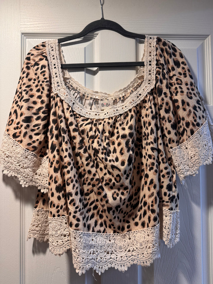 BiBi Leopard Lace Mix And Match Square Neckline Top