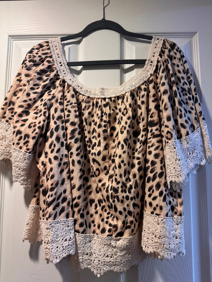 BiBi Leopard Lace Mix And Match Square Neckline Top
