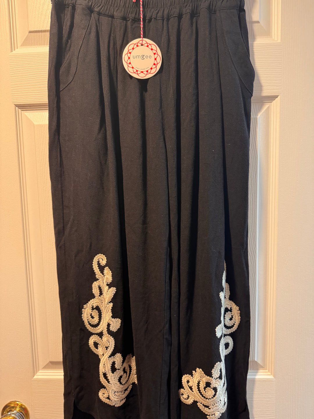 Umgee Linen Embroidered Wide-Leg Boho Pants