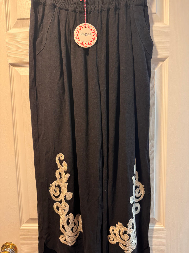 Umgee Linen Embroidered Wide-Leg Boho Pants