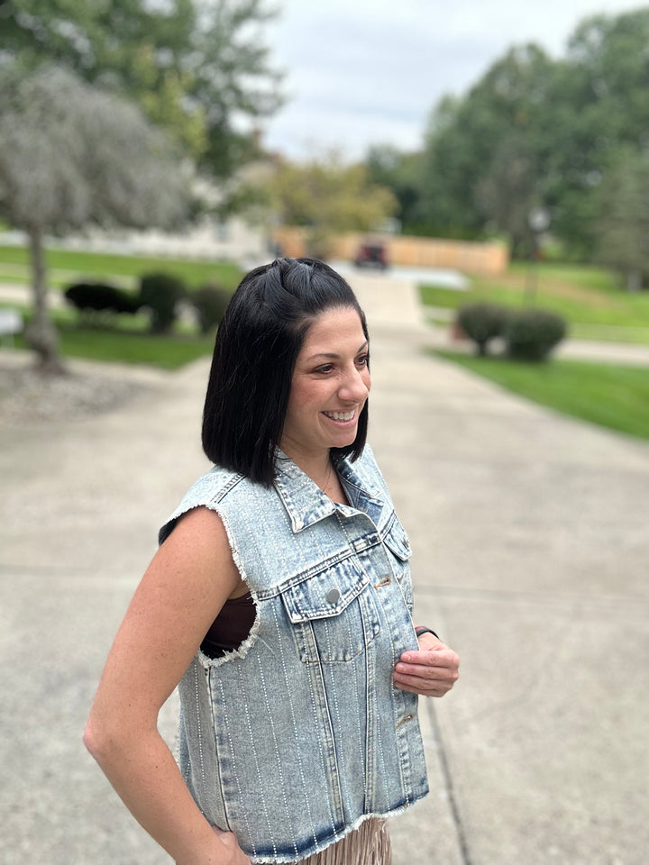 Stunning Denim Vest with Stripe Sparkle Designs (Plus too)
