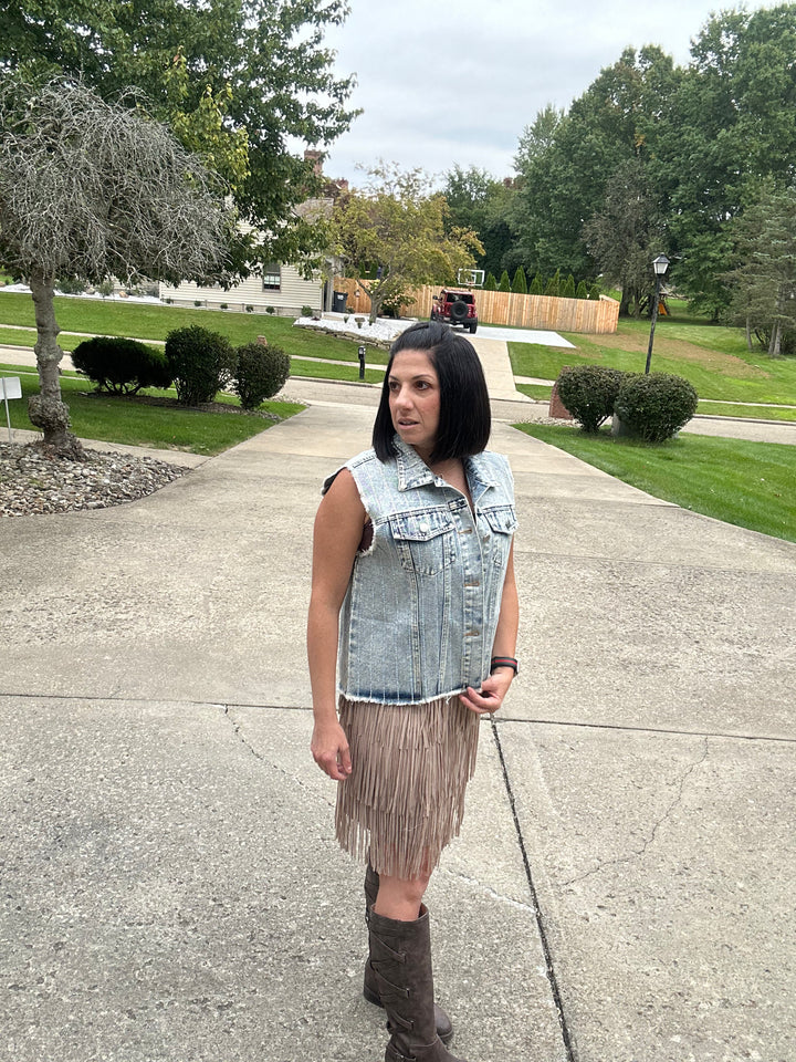 Stunning Denim Vest with Stripe Sparkle Designs (Plus too)