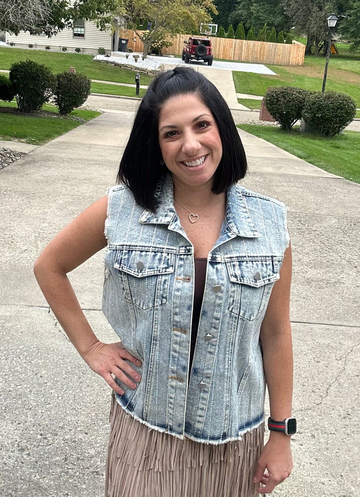 Stunning Denim Vest with Stripe Sparkle Designs (Plus too)