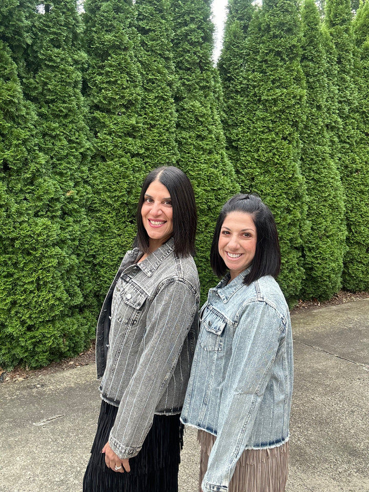 Stunning Denim Jacket with Stripe Sparkle Designs-Plus too &amp; many colors!