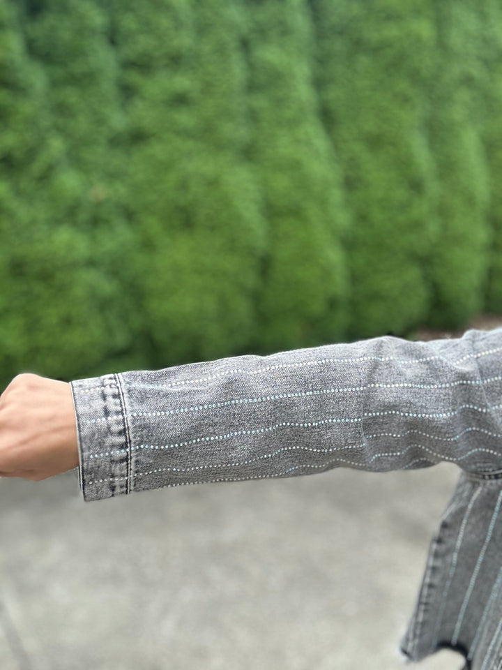 Stunning Denim Jacket with Stripe Sparkle Designs-Plus too &amp; many colors!