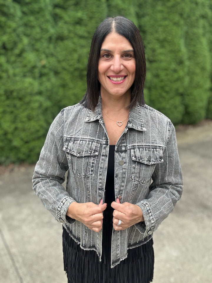 Stunning Denim Jacket with Stripe Sparkle Designs-Plus too &amp; many colors!