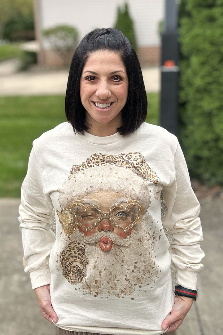 Winking Leopard Santa Long Sleeve Tee