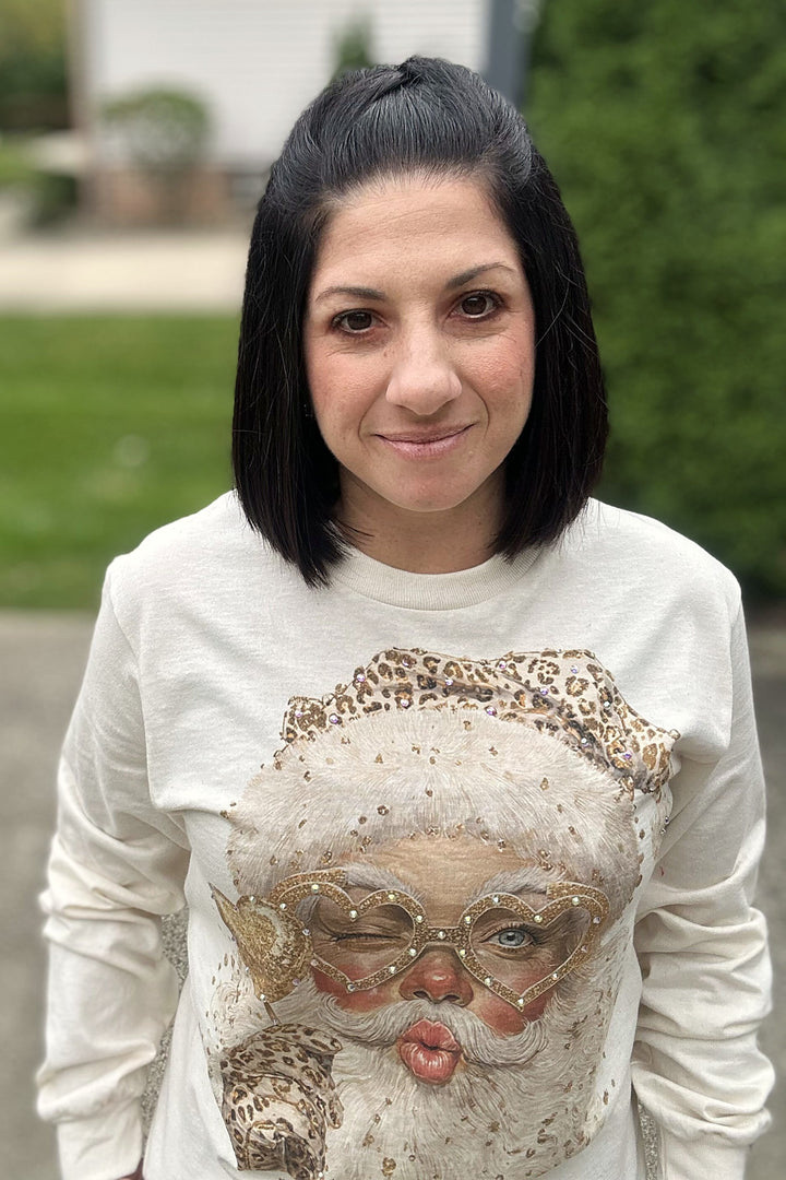 Winking Leopard Santa Long Sleeve Tee