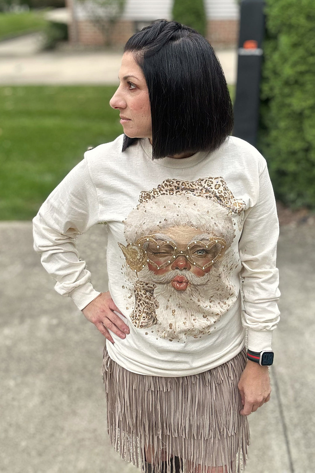 Winking Leopard Santa Long Sleeve Tee