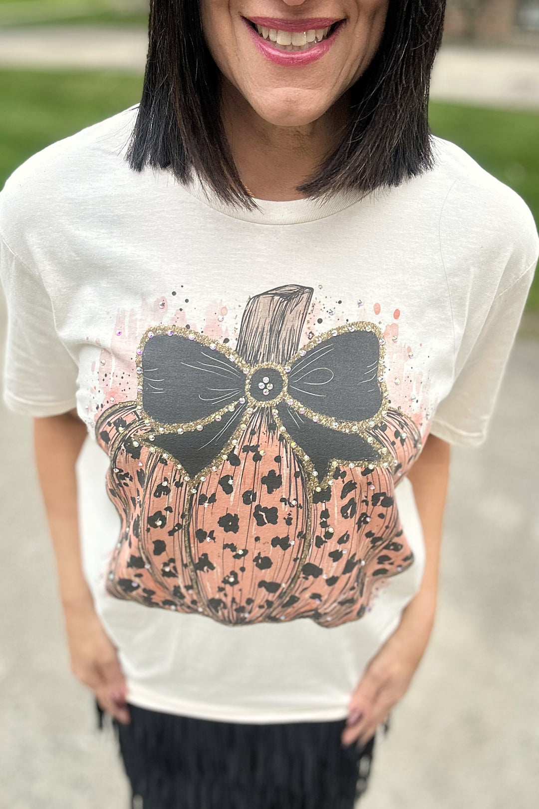 Leopard Bow Pumpkin Tee