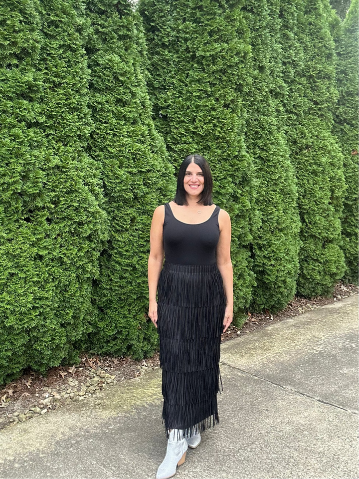 Layered Fringe Tiered Maxi Skirt-comes in many colors too!