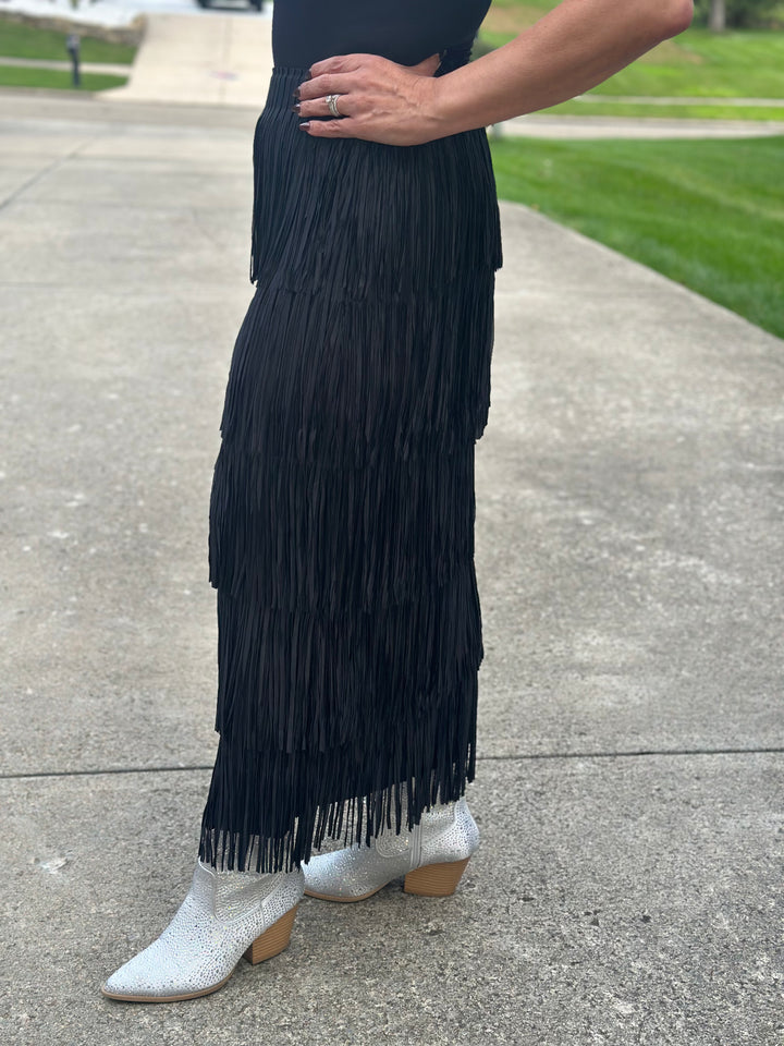 Layered Fringe Tiered Maxi Skirt-comes in many colors too!