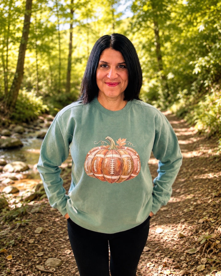 Comfort Colors Football Pumpkin Shirt, Fall Football Tee