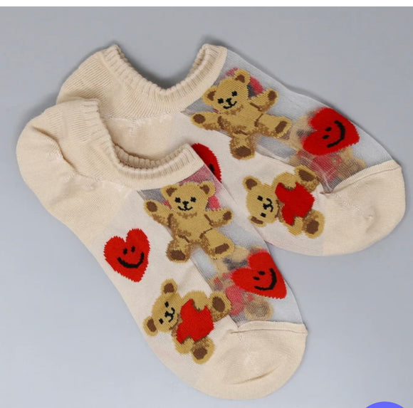 Teddy Bear Love No Show Socks