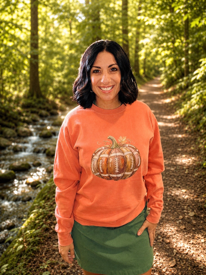 Football Pumpkin Fall Football Sweatshirt- Plus too