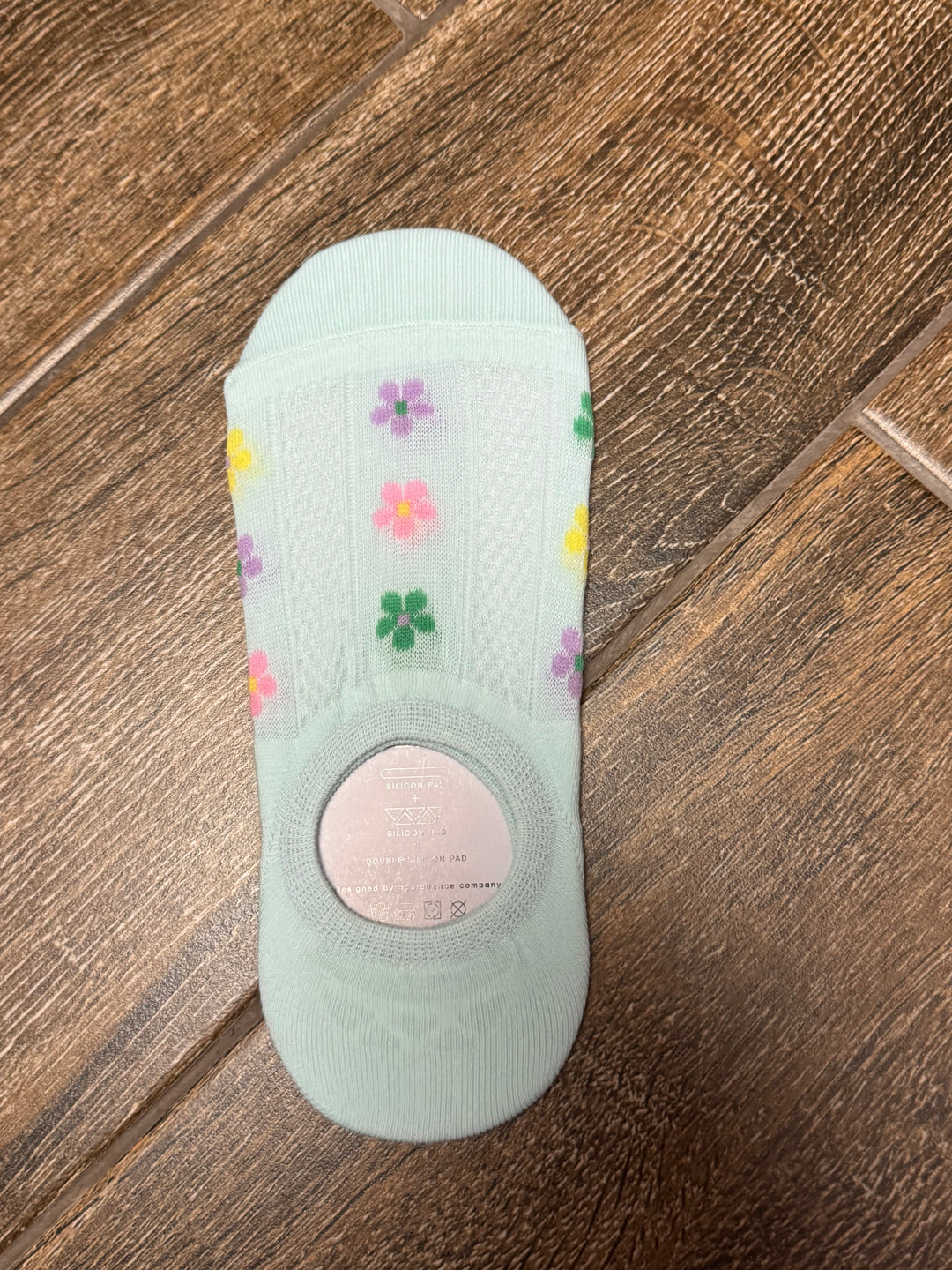 Women's Famous No Show Mint Pastel Flower Socks