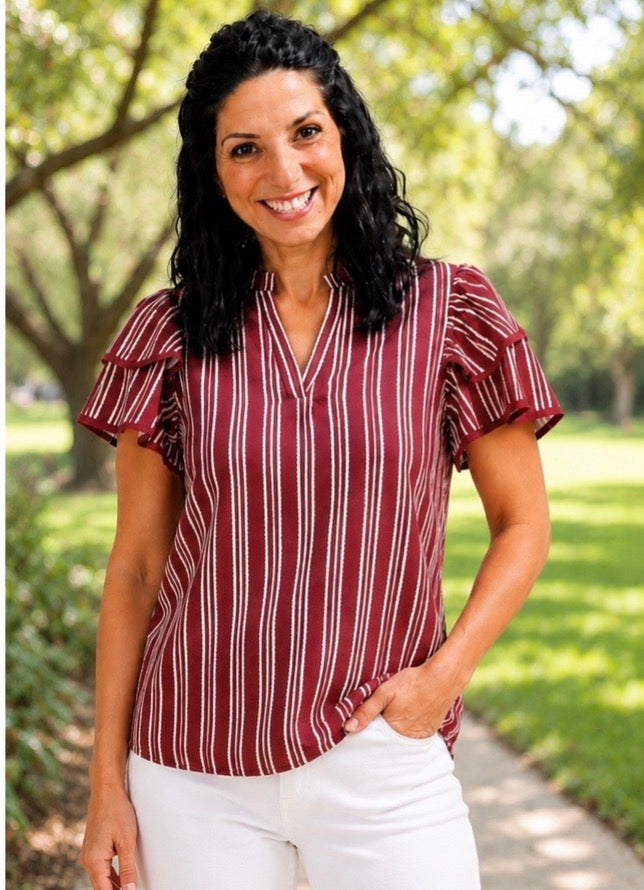 Layla Striped Flutter Sleeve Blouse- (3 colors)