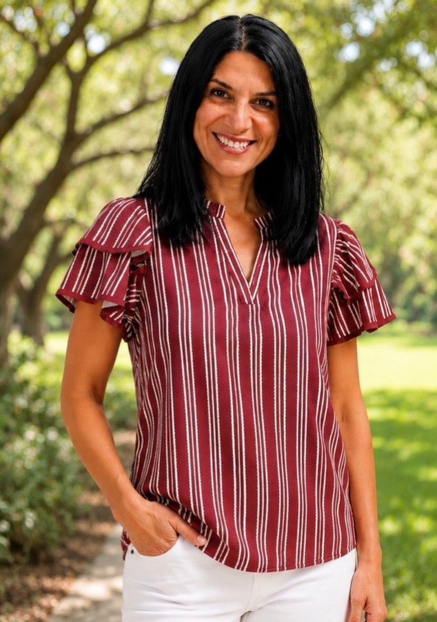 Layla Striped Flutter Sleeve Blouse- (3 colors)