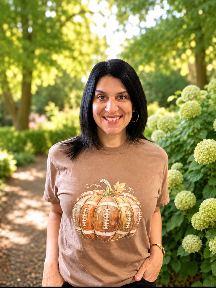 Football Pumpkin Fall Football Tee -Plus too