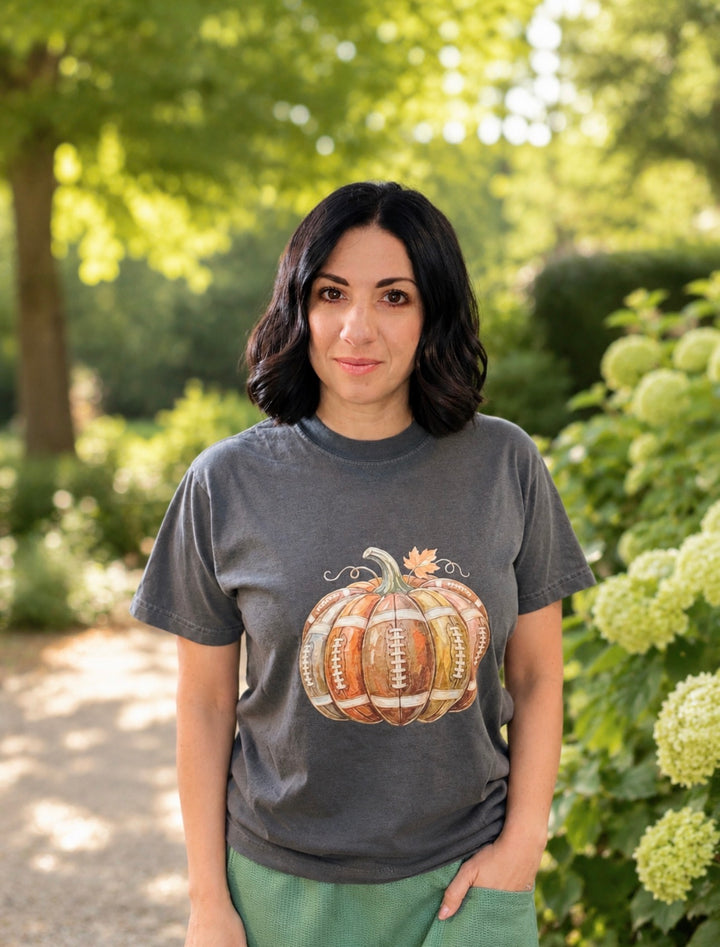 Football Pumpkin Fall Football Tee -Plus too