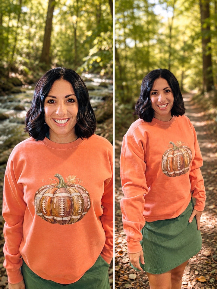 Football Pumpkin Fall Football Sweatshirt- Plus too