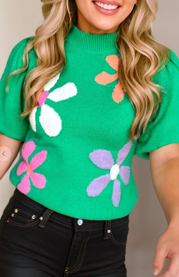 Happy go Lucky Floral Bubble Sleeve Sweater