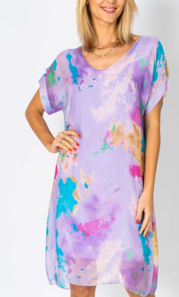 Color Splash Print Silk Dress