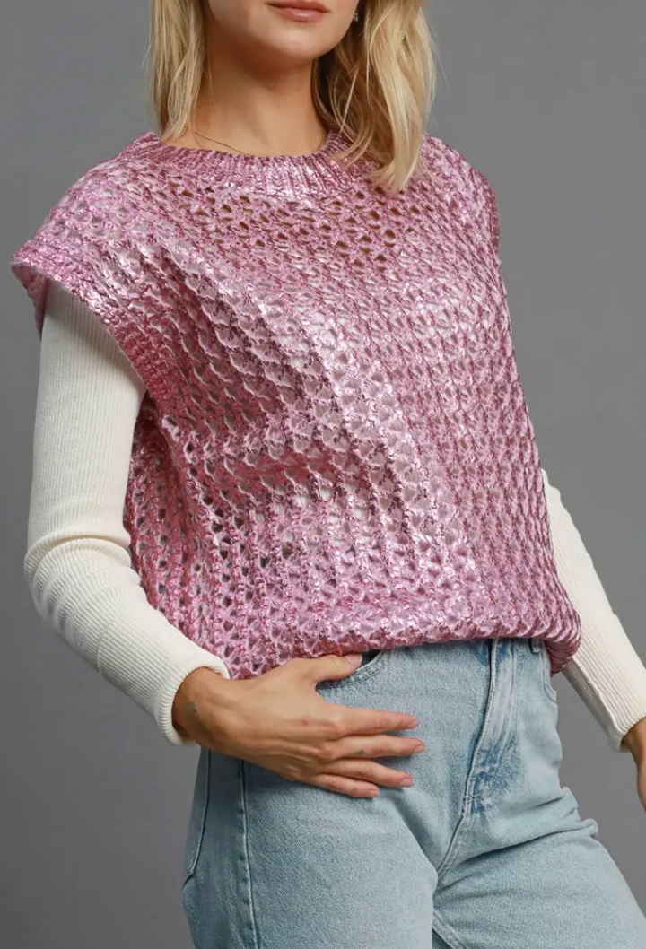 Rosette Metallic Pink Foil Sweater Vest