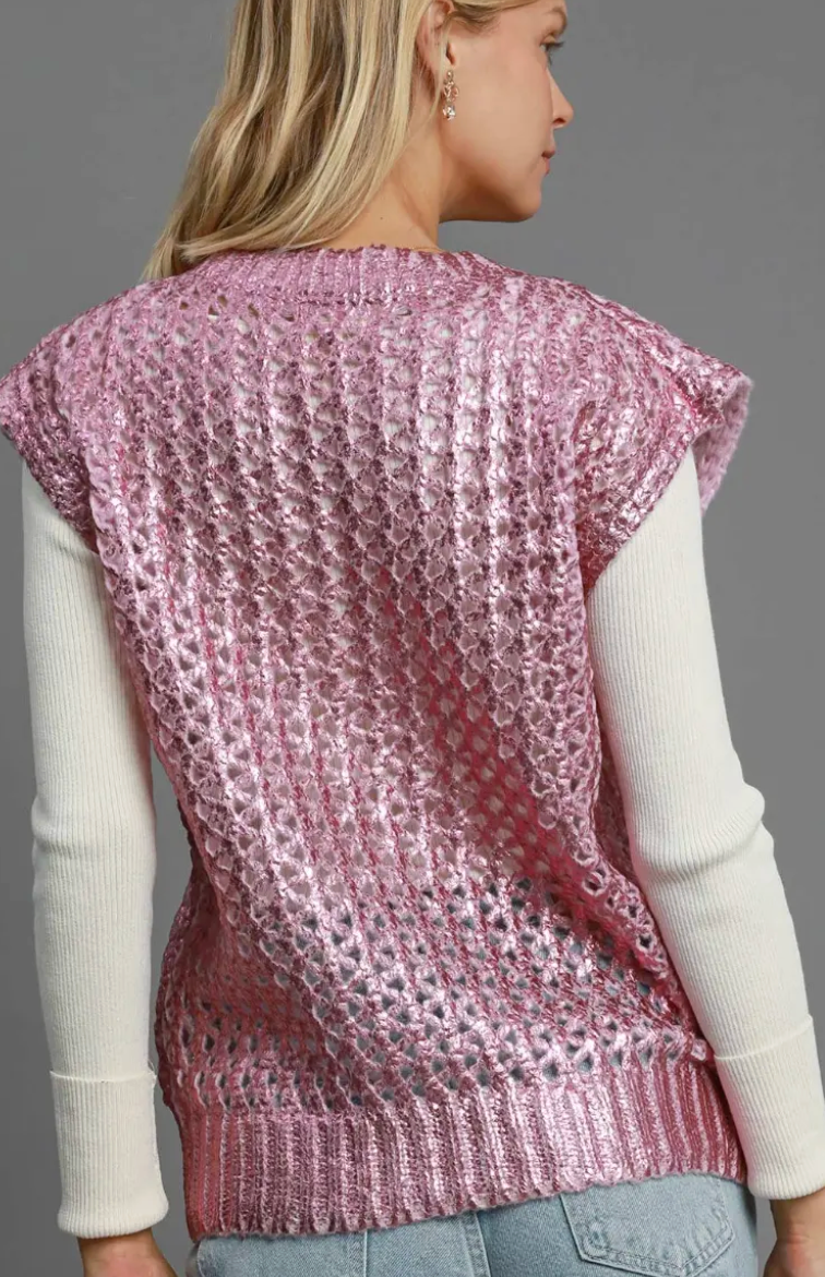 Rosette Metallic Pink Foil Sweater Vest