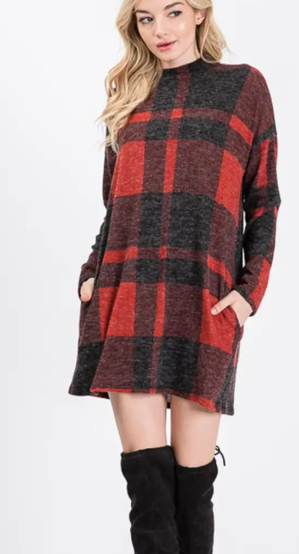 Prancer in Plaid Trapeze Dress (S-XL)