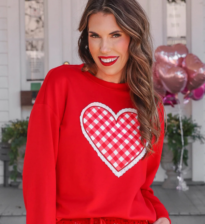 Gingham Heart Luxe Pullover