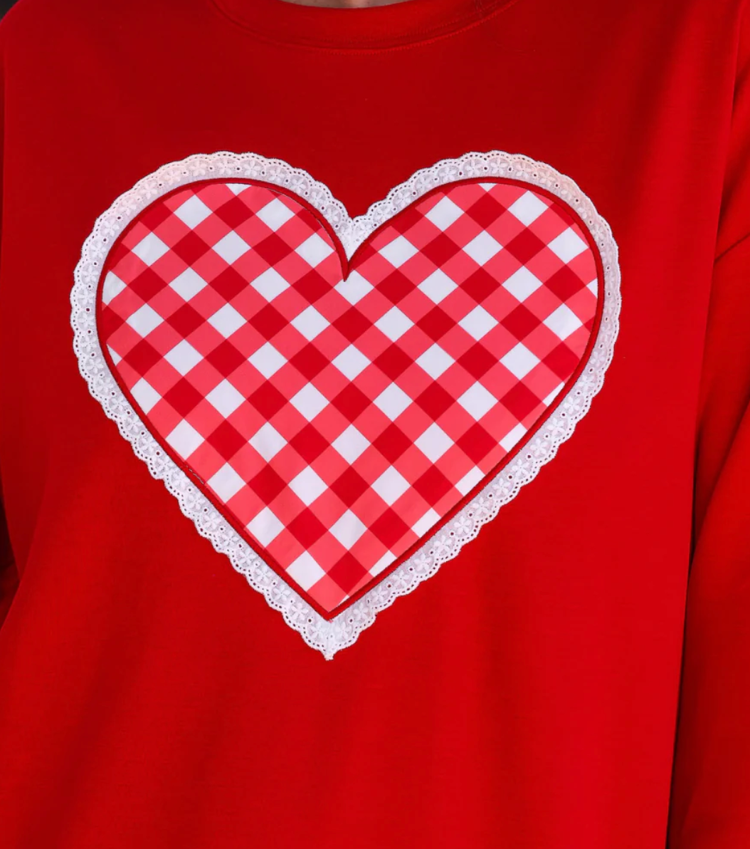 Gingham Heart Luxe Pullover