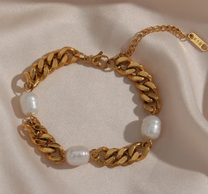 Cuban Chain and Pearl Bracelet