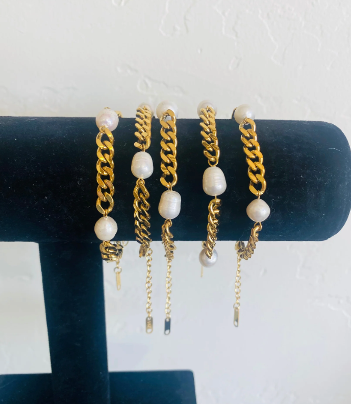 Cuban Chain and Pearl Bracelet