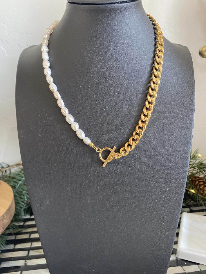 Lauren Modern Pearl and Chain Necklace