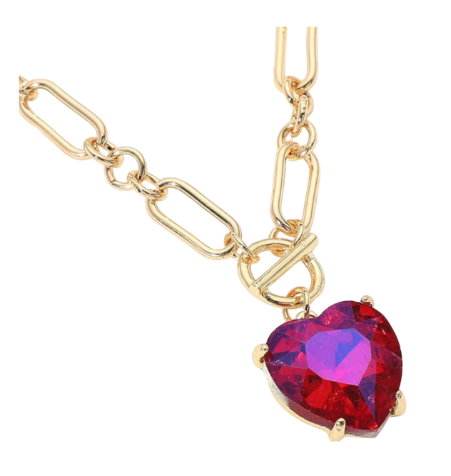 Chunky Heart Stone Cluster Toggle Pendant Necklace