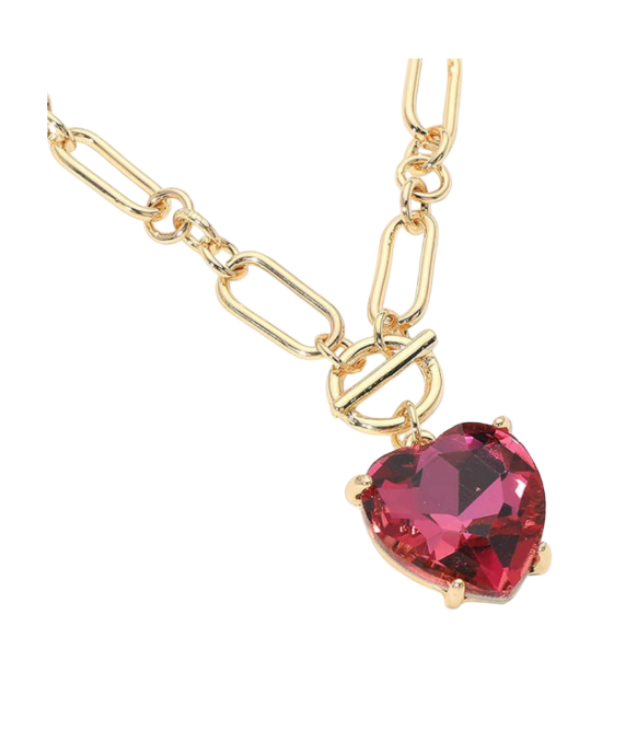 Chunky Heart Stone Cluster Toggle Pendant Necklace