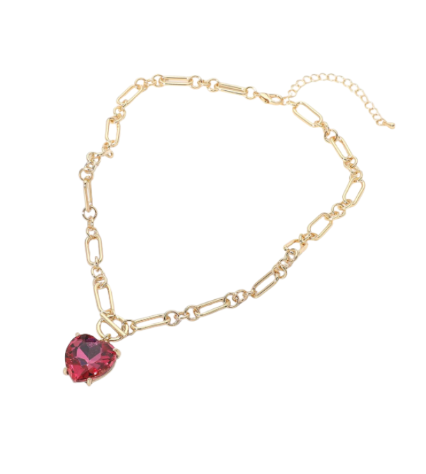 Chunky Heart Stone Cluster Toggle Pendant Necklace