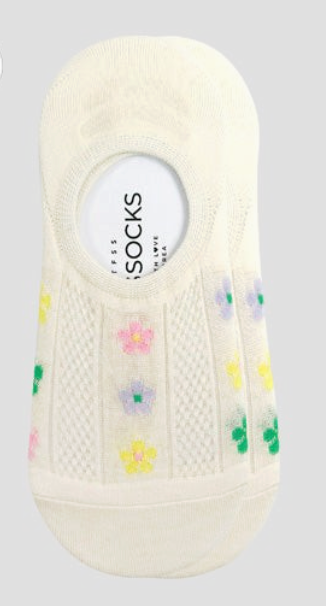 Women's Famous No Show Mint Pastel Flower Socks